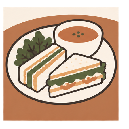 サンドイッチと温かいスープのランチ
